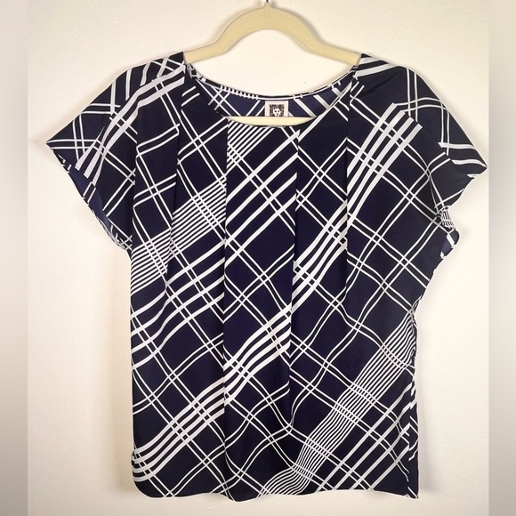 Anne Klein Tops - Anne Klein Navy and White Plaid Blouse